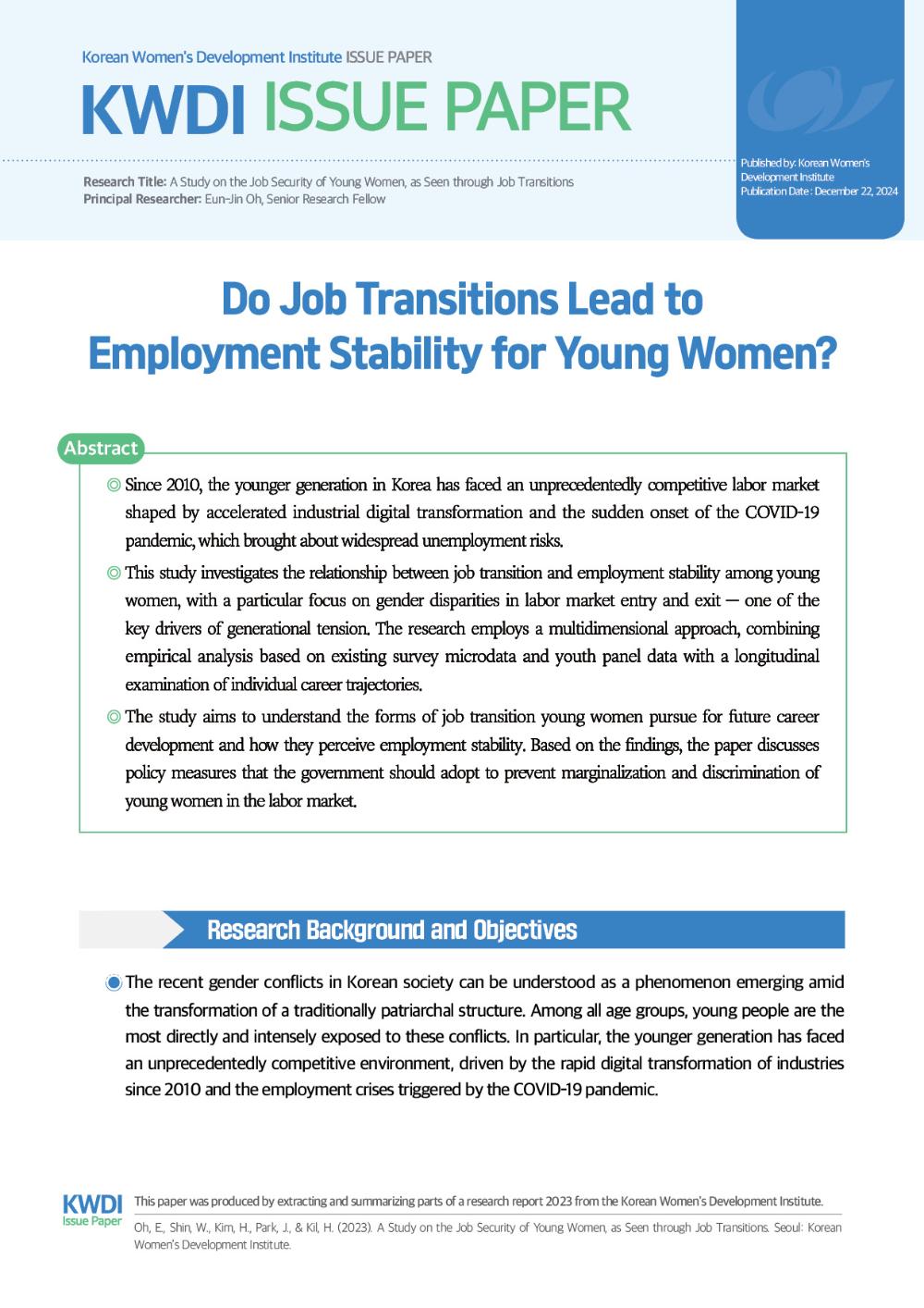 [Issue Paper] Do Job Transitions Lead to Employment Stability for Young Women? (Eun-Jin Oh)