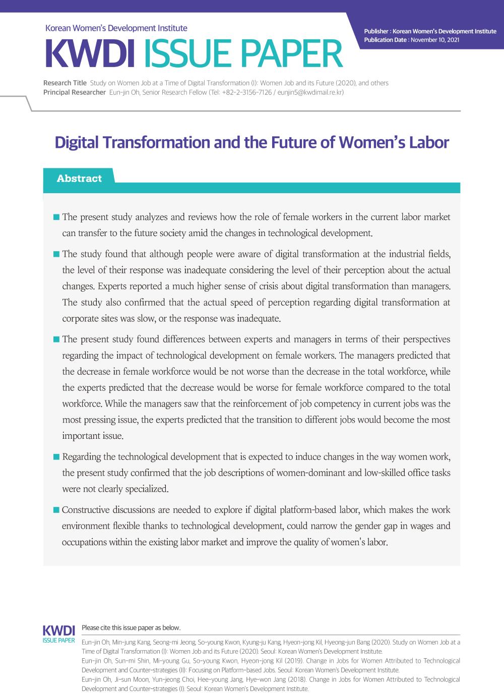 [Issue Paper] Digital Transformation and the Future of Women’s Labor